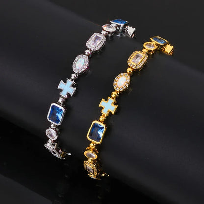 Enamel Cross Gemstone Chain Zircon Bracelet for Men | Caratix Jewelry - CaratixJewelry