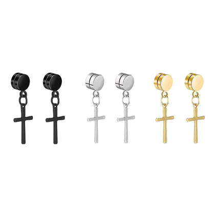 Womens Stainless Steel Cross Dangle Magnetic Earrings | Caratix