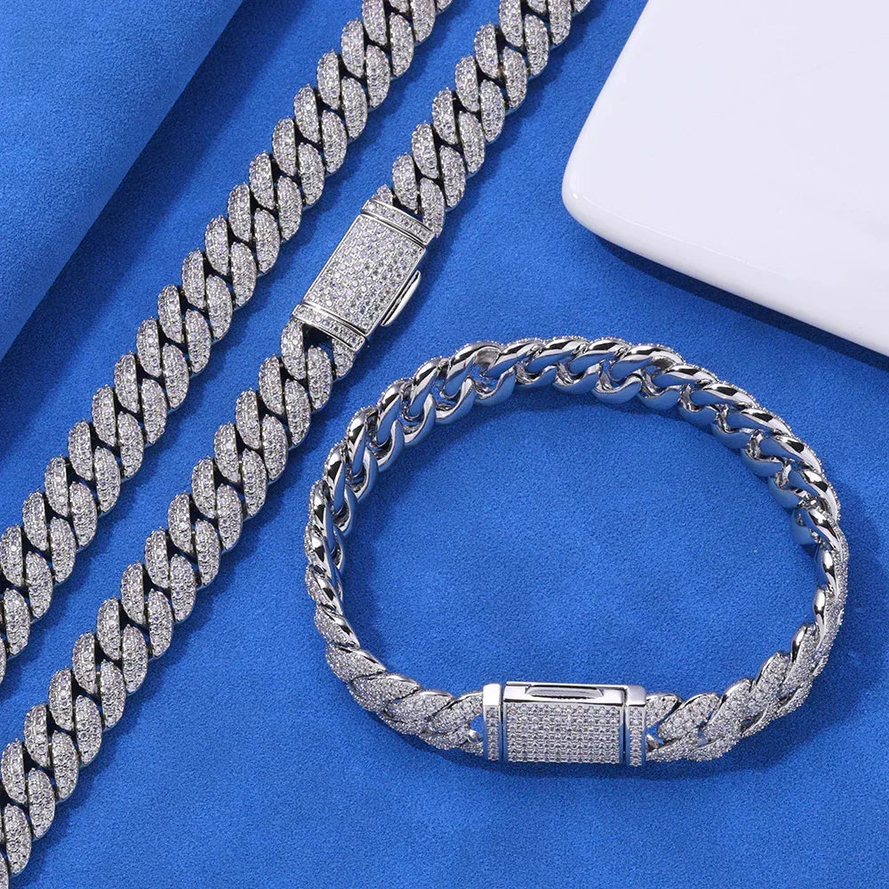 10mm Iced Out Cuban Bracelet Double Row Zircon Rapper - CaratixJewelry