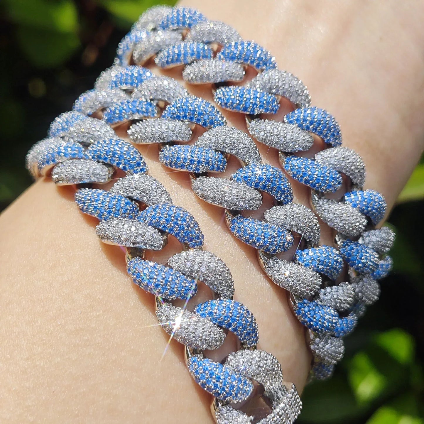 14mm Silver Blue Bubble Cuban Chain Necklace - CaratixJewelry