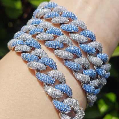 14mm Silver Blue Bubble Cuban Chain Necklace - CaratixJewelry