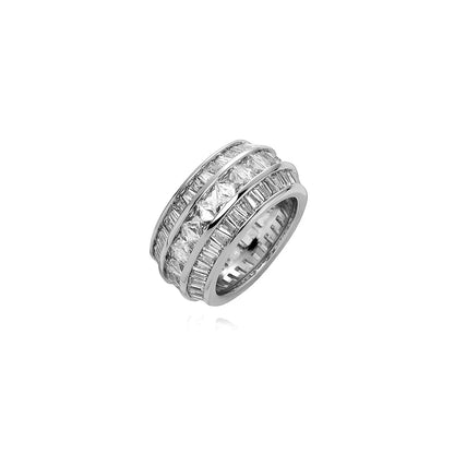 Men's Triple Row Baguette Ring | Iced Out 3-Row T-Stone Band | Caratix