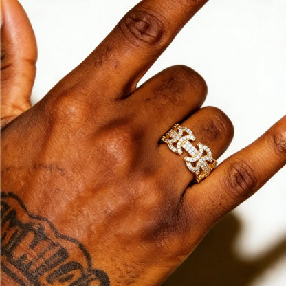 Men's Iced Out Hourglass Ring | Geometric Cut-out Hip Hop Band | Caratix