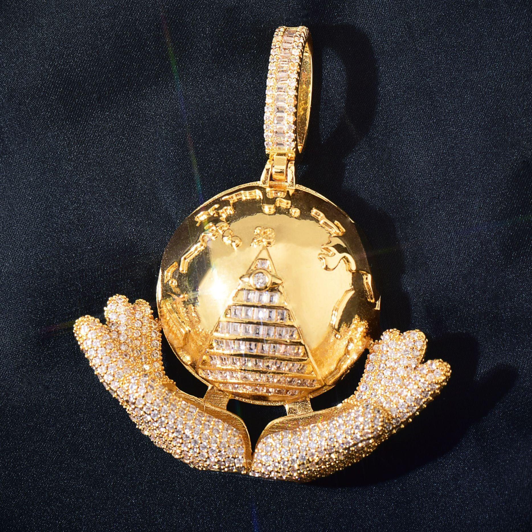 Hand Holding Ball Pendant | CZ Hip Hop Trendy Unisex Streetwear Necklace - CaratixJewelry