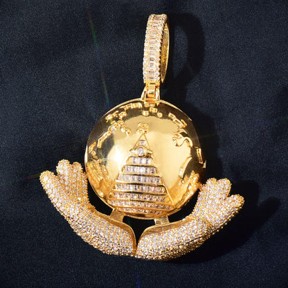 Hand Holding Ball Pendant | CZ Hip Hop Trendy Unisex Streetwear Necklace - CaratixJewelry