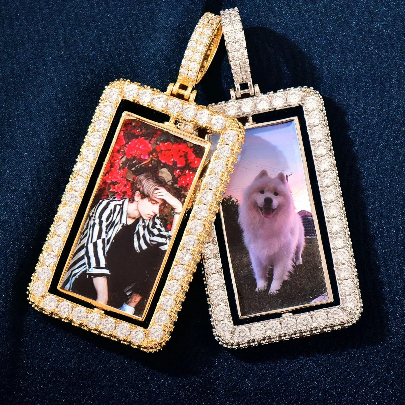 Spinning Photo Dog Tag Pendant | Iced Out CZ Custom Picture Hip Hop DIY Necklace - CaratixJewelry