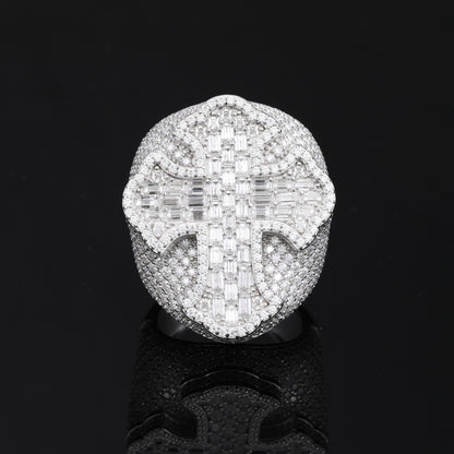 Baguette Moissanite Cross Men's Ring 925 Silver | Caratix