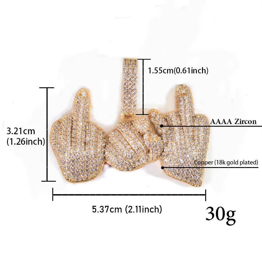 Hand Gesture Pendant Necklace | CZ Iced Out Hip Hop Rapper Streetwear Jewelry - CaratixJewelry