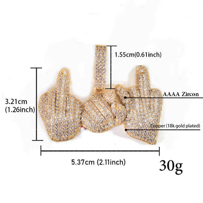 Hand Gesture Pendant Necklace | CZ Iced Out Hip Hop Rapper Streetwear Jewelry - CaratixJewelry