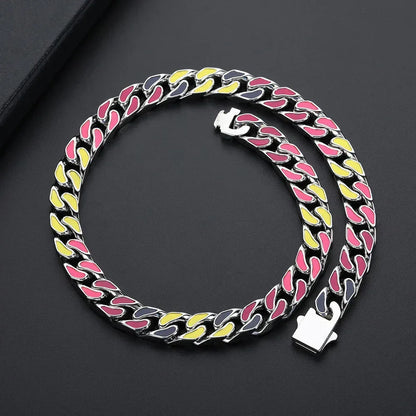 Custom 12mm Color Drip Cuban Chain Necklace Stainless Steel Hip Hop Jewelry | Caratix Jewelry - CaratixJewelry
