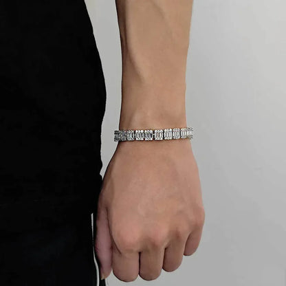 8mm Square Tennis Chain Bracelet with Mixed Zircon and Flip Clasp for Men | Caratix Jewelry - CaratixJewelry