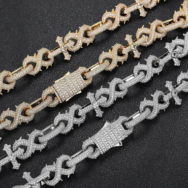 Thorn Cross Moissanite Cuban Link Chain with Figure-8 Clasp – Custom S925 Sterling Silver Iced-Out Hip Hop Men’s Streetwear Necklace - CaratixJewelry