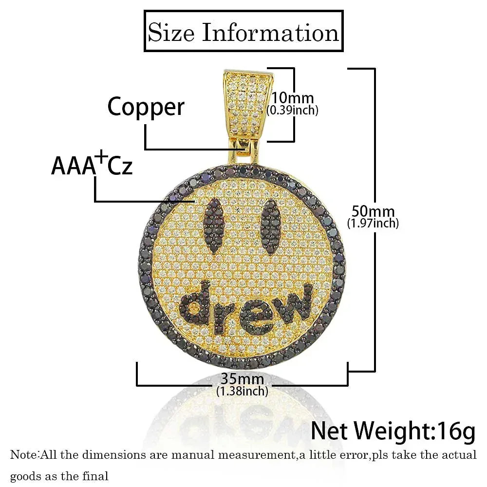 Drew Smiley Face Pendant Hip Hop Necklace with Micro-Pave Zircon for Men | Caratix Jewelry - CaratixJewelry