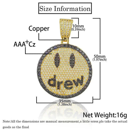 Drew Smiley Face Pendant Hip Hop Necklace with Micro-Pave Zircon for Men | Caratix Jewelry - CaratixJewelry