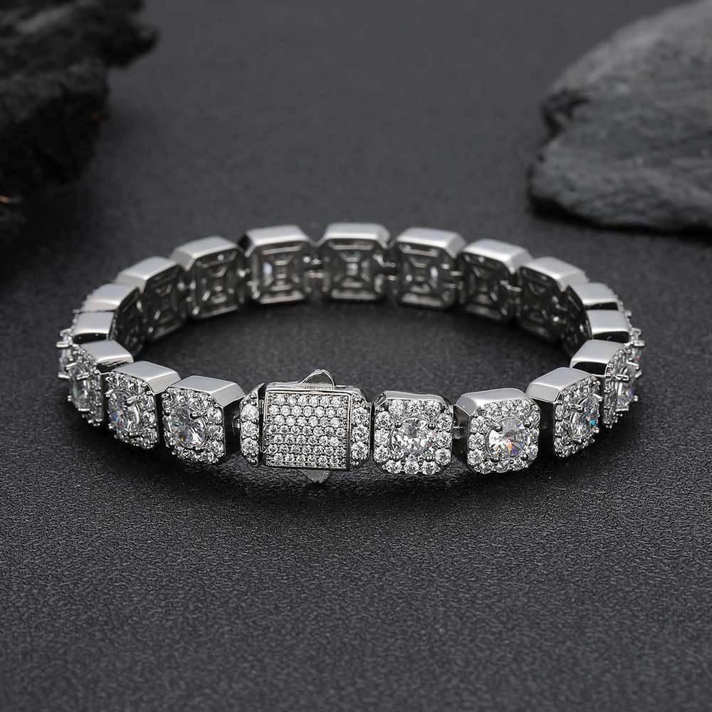 10mm Square Tennis Chain Zircon Bracelet with Spring Clasp for Men | Caratix Jewelry - CaratixJewelry