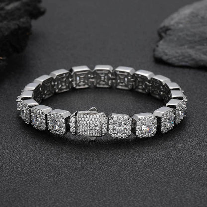 10mm Square Tennis Chain Zircon Bracelet with Spring Clasp for Men | Caratix Jewelry - CaratixJewelry