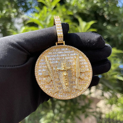 Iced Out "Jesus with AK" Medallion Pendant | Men's Real Copper CZ Necklace - CaratixJewelry