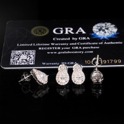 S925 Silver Pear Shaped Moissanite Stud Earrings | Teardrop D VVS1 Solitaire | Caratix