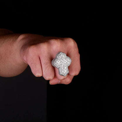 Men's Iced Out Cross Ring | Baguette Cut Hip Hop Faith Band | Caratix