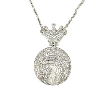 Luxury Iced Out Crowned Globe Pendant for Men | Hip Hop World Map Necklace | Genuine Copper CZ Jewelry | Senior Sense Bling | Caratix - CaratixJewelry