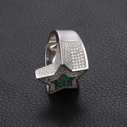Men's S925 Sterling Silver Moissanite Star Ring – Blue Sapphire Hip-Hop Statement Band