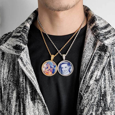Round Photo Pendant Necklace with Zircon and Memory Frame | Trendy Hip Hop Jewelry | Caratix Jewelry - CaratixJewelry