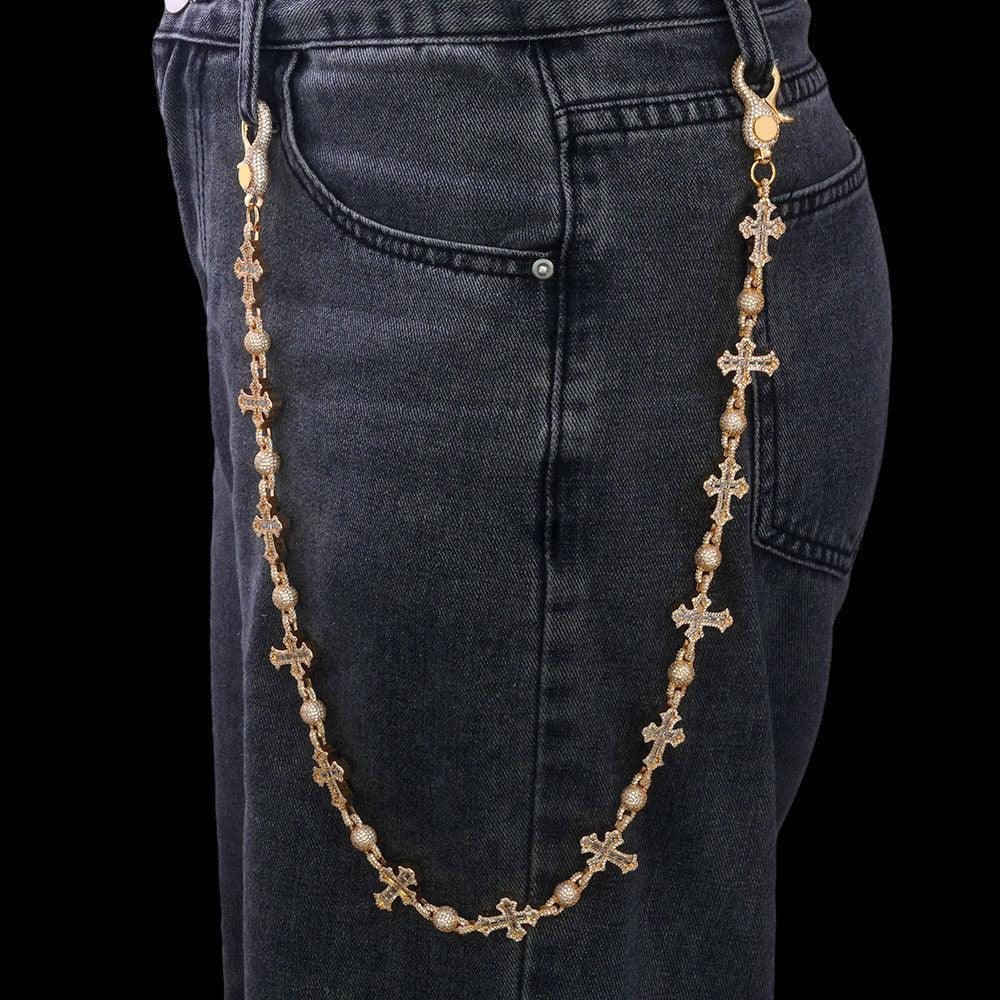 Cross Pendant Round Bead Chain Waist Chain T-Shape Zircon Hip Hop Jewelry | Caratix Jewelry - CaratixJewelry