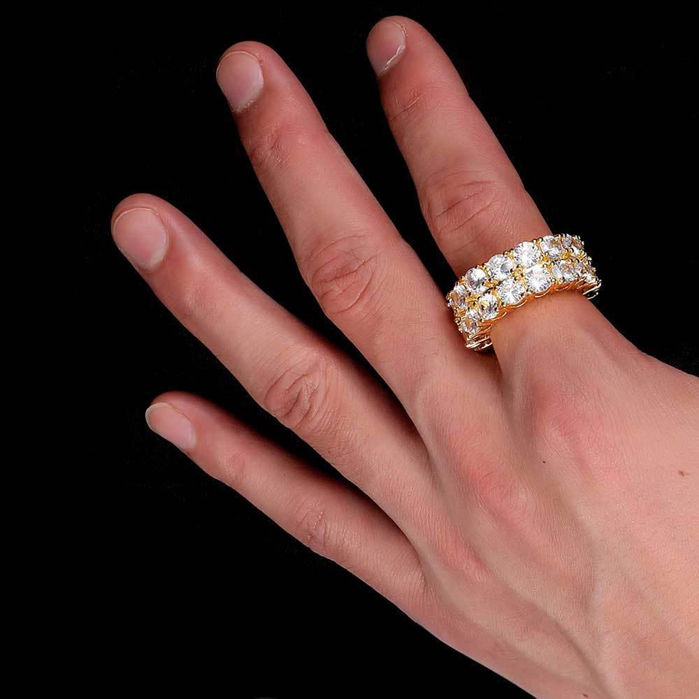 Hollow Double Row Zircon Ring Hip Hop Jewelry Bling Ring for Men | Caratix Jewelry - CaratixJewelry