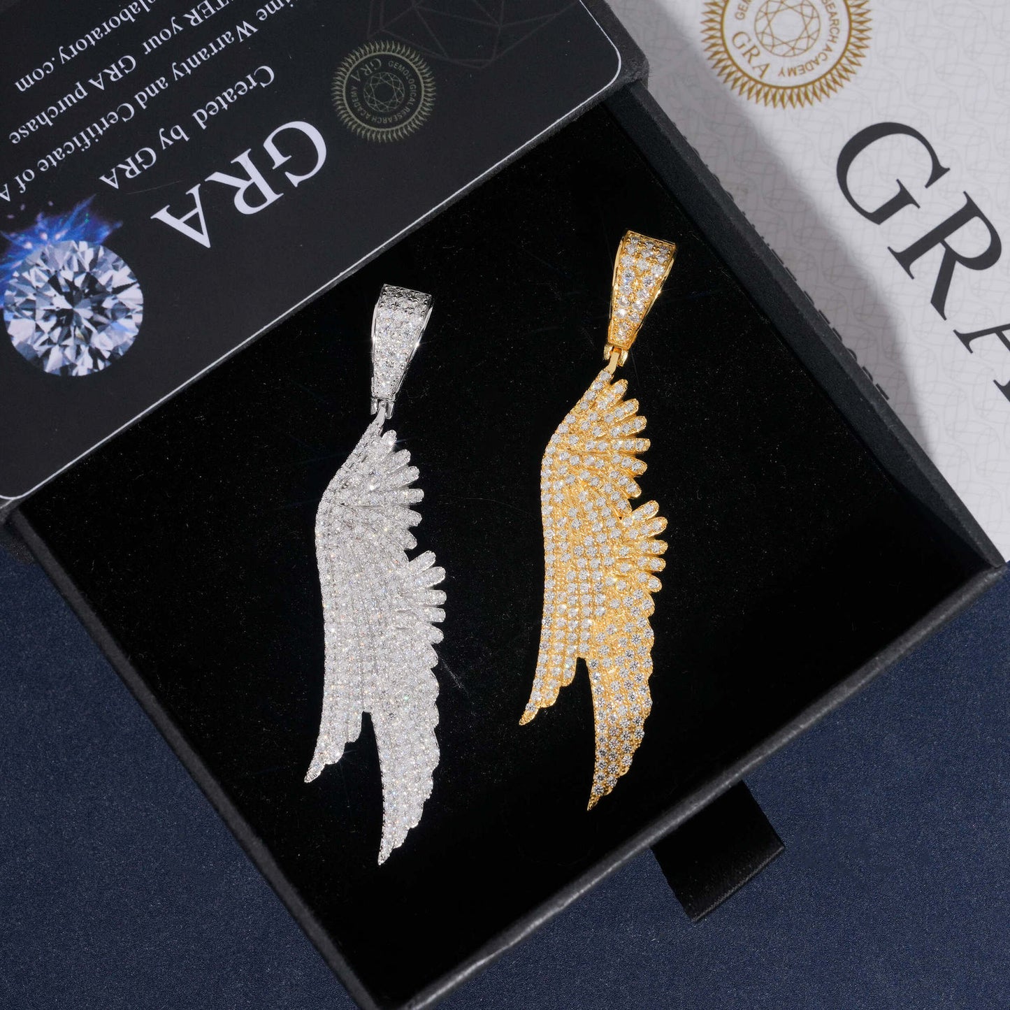 S925 Sterling Silver Moissanite Angel Wings Pendant | Iced Out Guardian Charm | Caratix