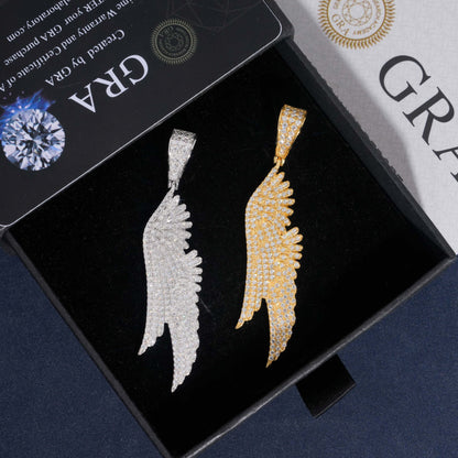 S925 Sterling Silver Moissanite Angel Wings Pendant | Iced Out Guardian Charm | Caratix