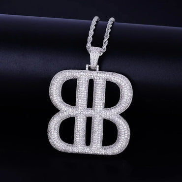 Iced Out Double "B" Letter Pendant | Men's Symmetrical Monogram Necklace | Premium Copper CZ Initial Jewelry | Luxury Designer Style Bling | Caratix - CaratixJewelry