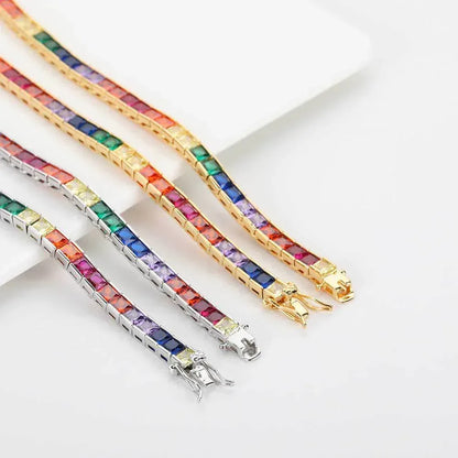 4mm Colorful Tennis Chain Bracelet with Square Micro-Pave Zircon | Caratix Jewelry - CaratixJewelry