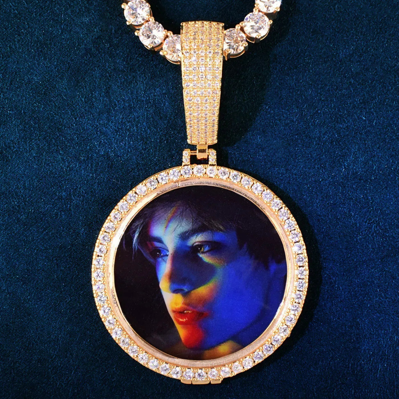 Large Round Photo Pendant | Iced Out CZ Solid DIY Custom Picture Hip Hop Necklace - CaratixJewelry