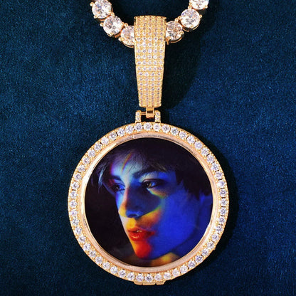 Large Round Photo Pendant | Iced Out CZ Solid DIY Custom Picture Hip Hop Necklace - CaratixJewelry