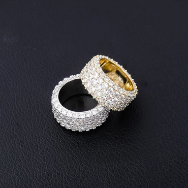 Five-Row Iced Out Ring | S925 Sterling Silver Men's Band | Caratix