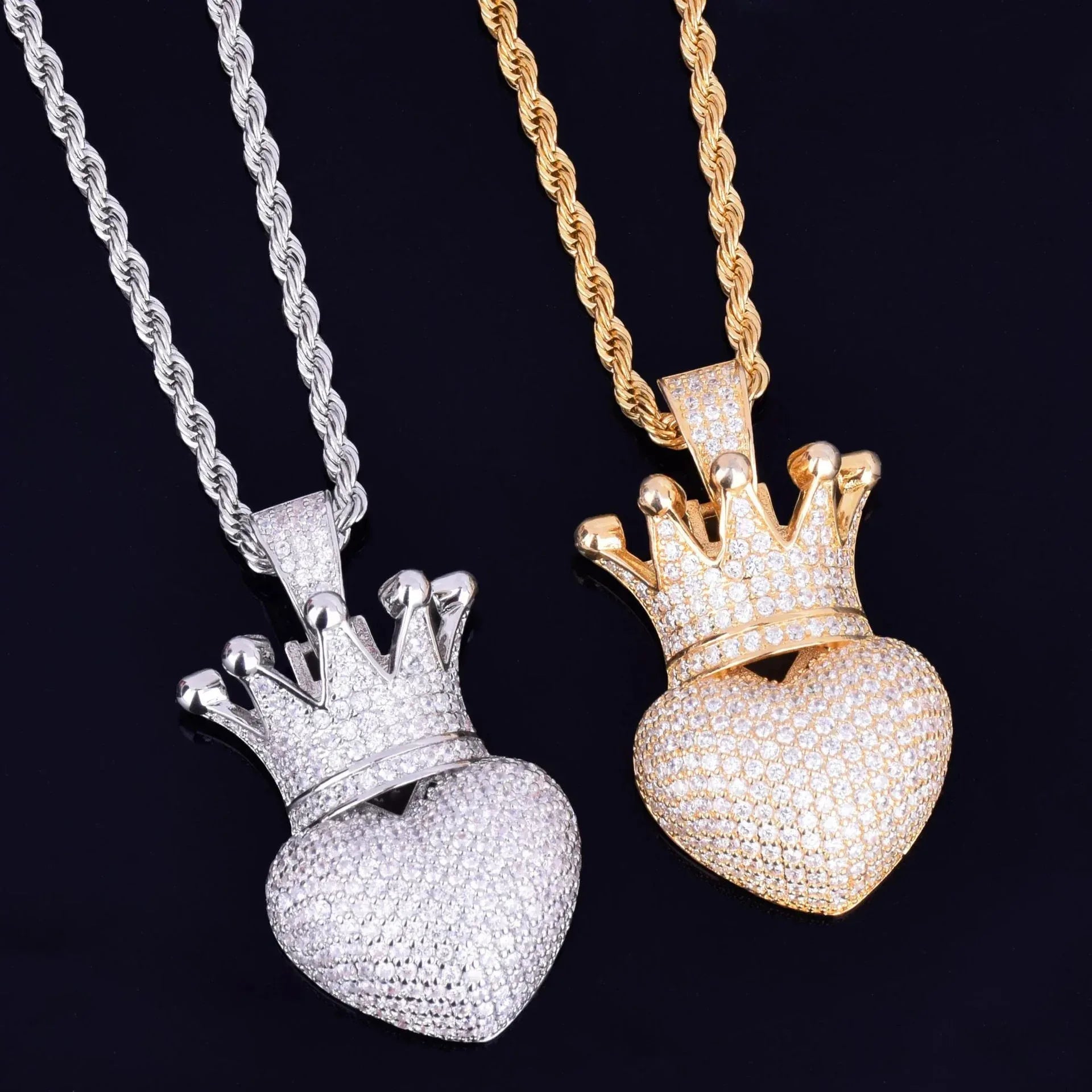 Luxury Iced Out Heart Crown Pendant for Men | Hip Hop Pave CZ Jewelry | Trendy Copper Zircon Necklace | King of Hearts Ice Pendant | Caratix - CaratixJewelry