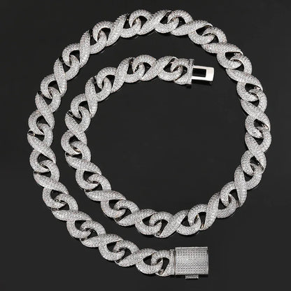 15mm Iced Out Figure 8 Cuban Chain Necklace Zircon - CaratixJewelry
