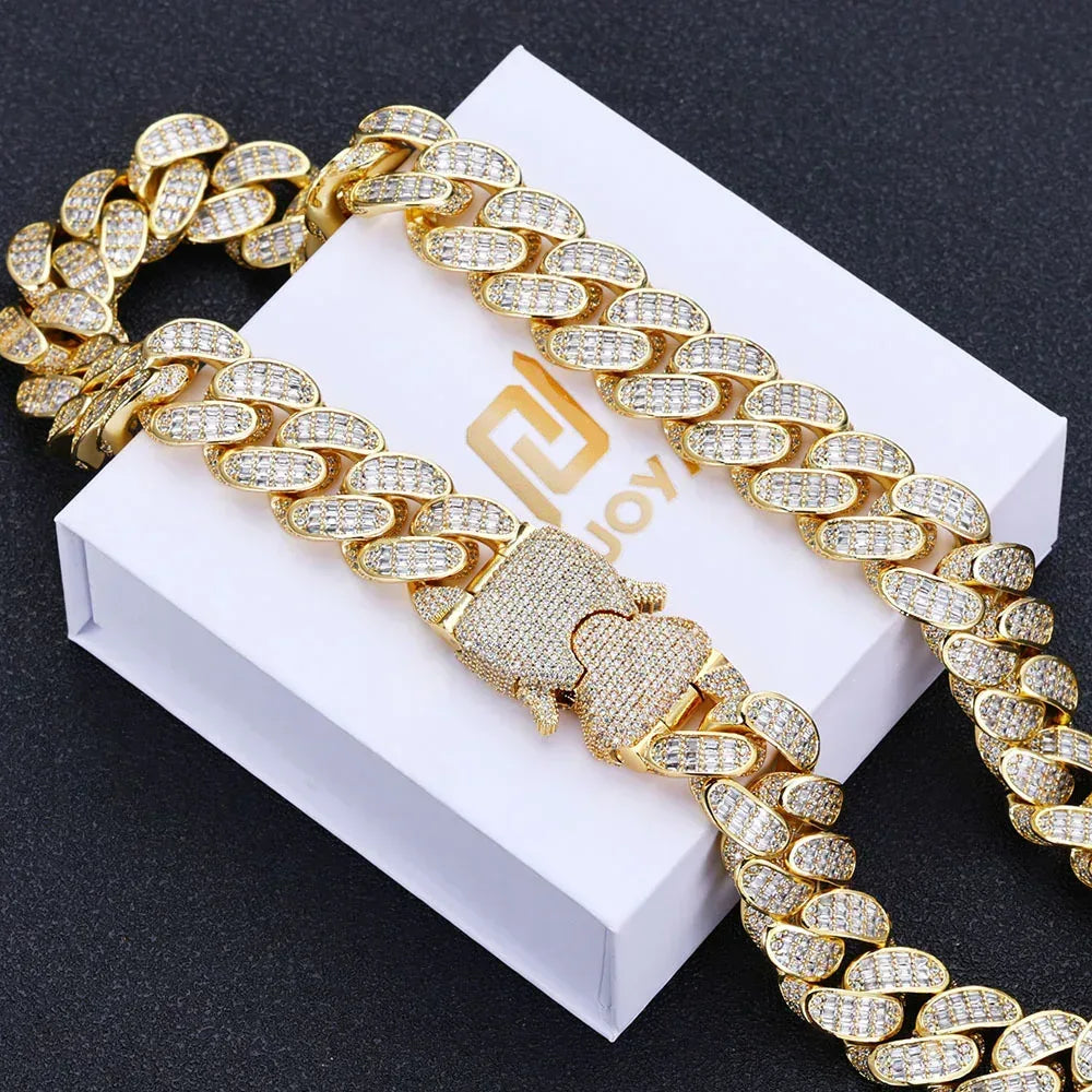 Triple-Row T-Cut Moissanite Cuban Link Chain – S925 Sterling Silver Iced-Out Hip Hop Men’s Luxury Streetwear Necklace - CaratixJewelry