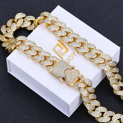Triple-Row T-Cut Moissanite Cuban Link Chain – S925 Sterling Silver Iced-Out Hip Hop Men’s Luxury Streetwear Necklace - CaratixJewelry