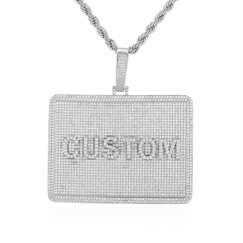 Custom Rectangular Letter Pendant Necklace with Zircon Stones for Men | Caratix Jewelry - CaratixJewelry