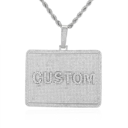 Custom Rectangular Letter Pendant Necklace with Zircon Stones for Men | Caratix Jewelry - CaratixJewelry