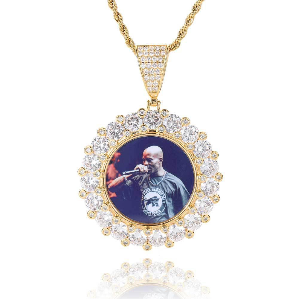 Custom Photo Pendant Iced Out Moissanite Necklace with Micro-Pave Zircon Frame for Men | Caratix Jewelry - CaratixJewelry