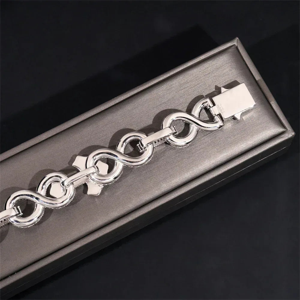 17mm Moissanite Cross Cuban Link Bracelet with Figure-8 Clasp – S925 Sterling Silver Iced-Out Hip Hop Streetwear Jewelry - CaratixJewelry