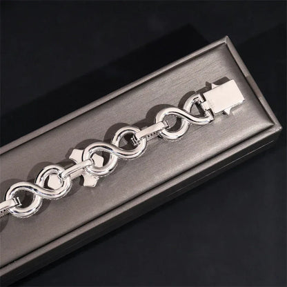 17mm Moissanite Cross Cuban Link Bracelet with Figure-8 Clasp – S925 Sterling Silver Iced-Out Hip Hop Streetwear Jewelry - CaratixJewelry