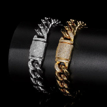 12mm Gold Plated Zircon Cuban Link Bracelet Caratix Jewelry - CaratixJewelry