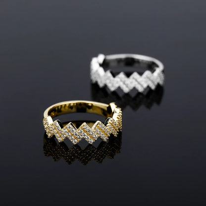 S925 Sterling Silver Wavy Band | Iced Out Ripple Ring | Caratix