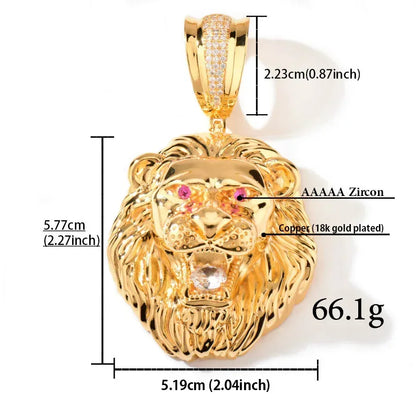 Iced Out Lion Head Pendant Necklace for Men – Solid Copper CZ Hip Hop Jewelry - CaratixJewelry