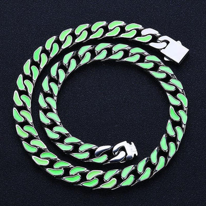 Custom 12mm Color Drip Cuban Chain Necklace Stainless Steel Hip Hop Jewelry | Caratix Jewelry - CaratixJewelry