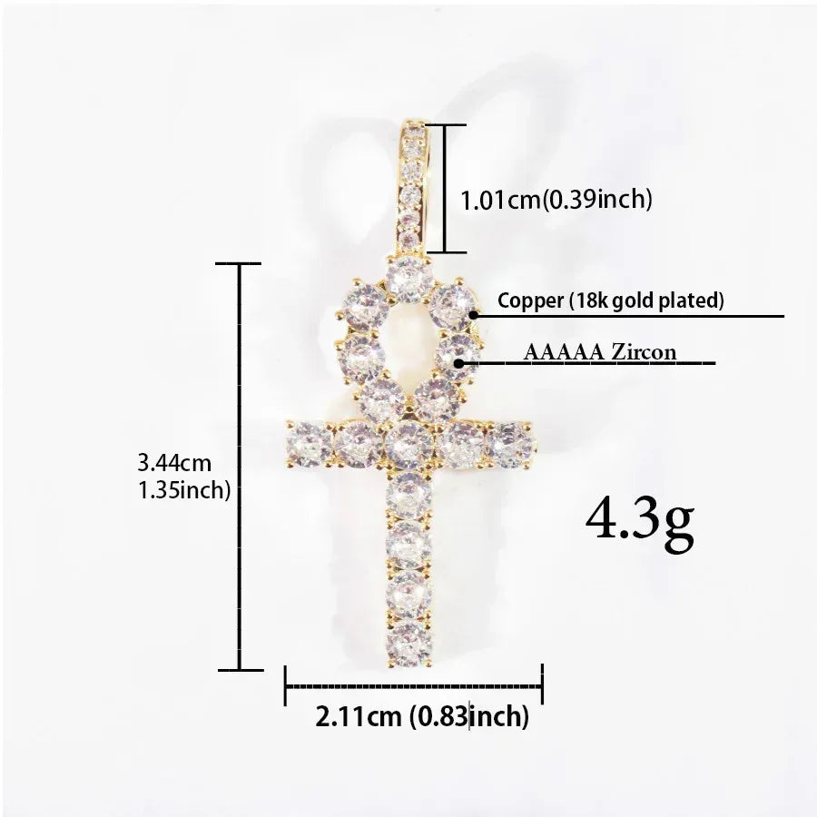 CZ Ankh Cross Pendant Necklace | Men’s Streetwear Jewelry - CaratixJewelry