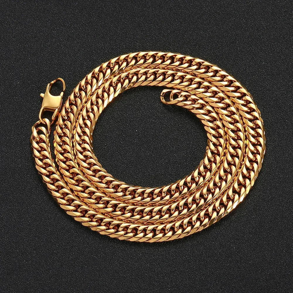 Gold Plated Stainless Steel Cuban Chain Necklace with Cowboy Clasp Titanium Steel for Men | Caratix Jewelry - CaratixJewelry